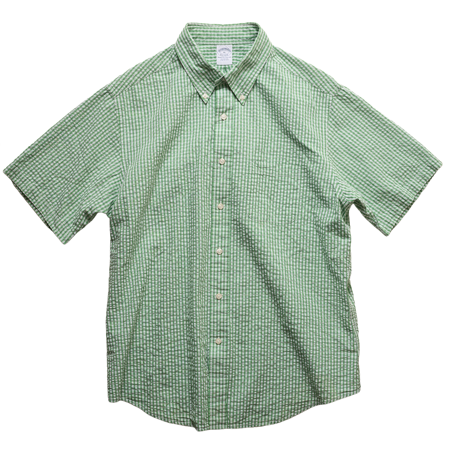 【USED】Brooks Brothers グリーンギンガムチェック半袖シャツ