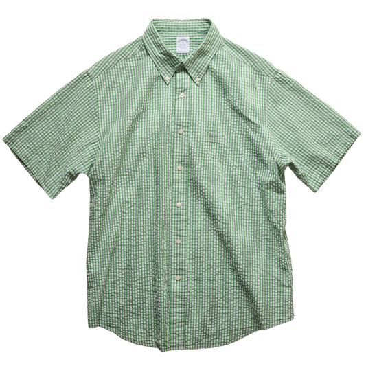 【USED】Brooks Brothers グリーンギンガムチェック半袖シャツ